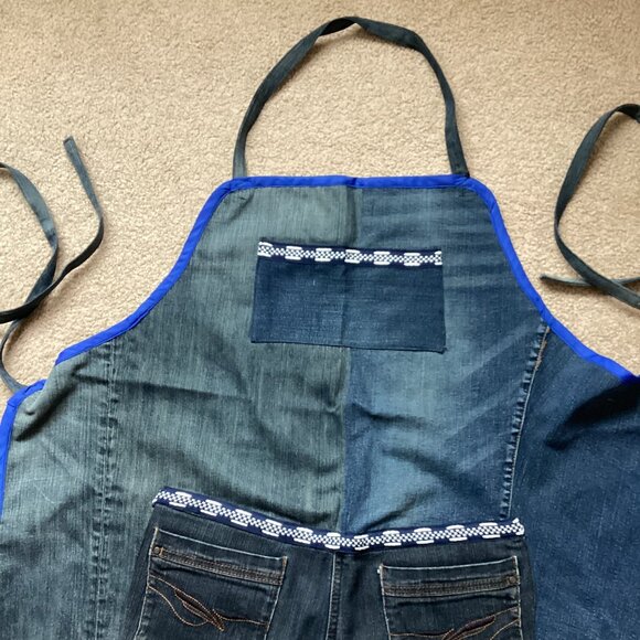 Handmade Denim Men's Women's Apron One Size Upcycle Recycled Jeans Cooking - Picture 2 of 4